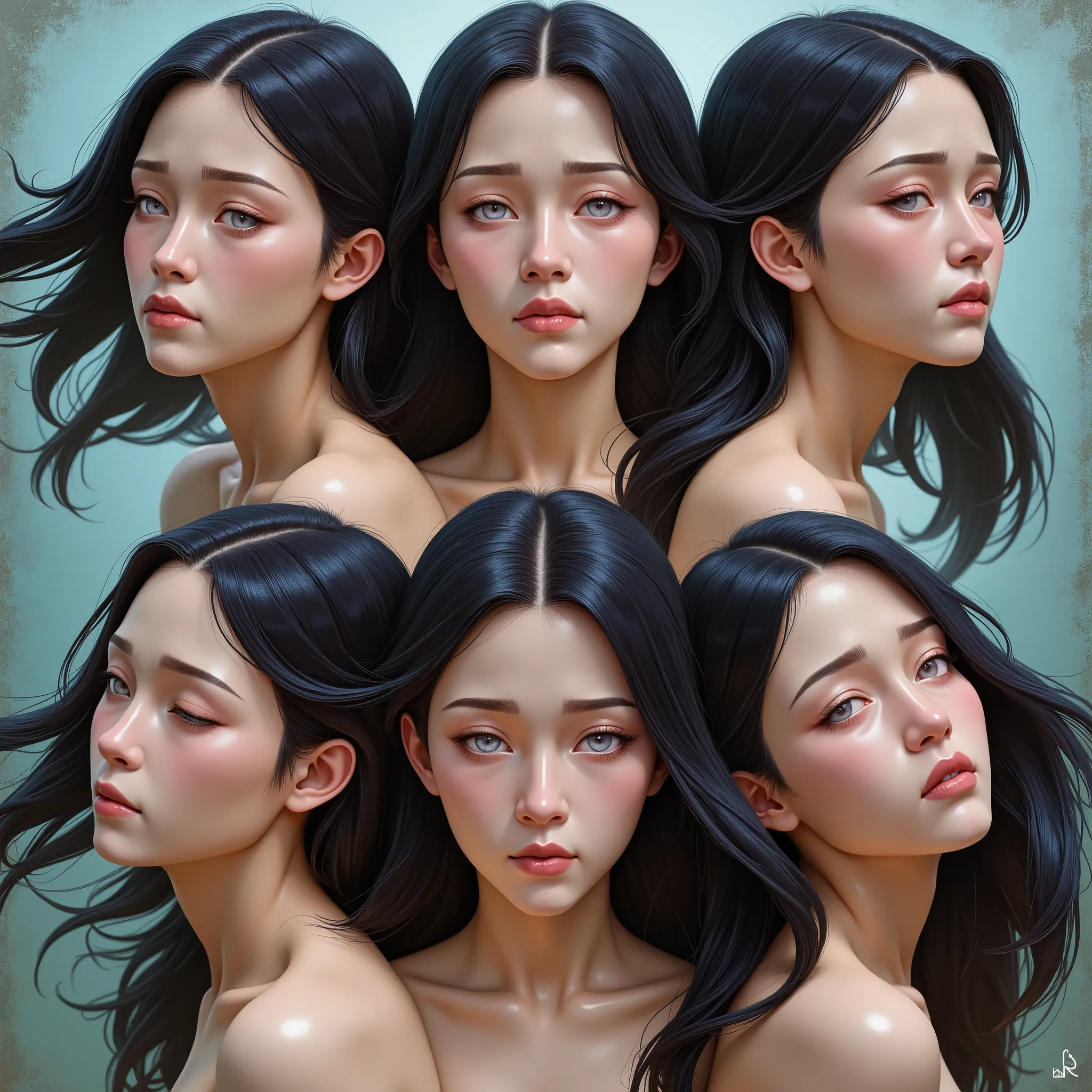 6-Grid, Beauty Original Character, ((Multiple Expression : Cry, Happy, Anxiety, Angry, Guilty, and Laughing)).