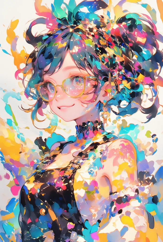 4K, Glasses,  Shake up your hair, happy, Red Lipstick， object，hakama， Ruffle Apron 