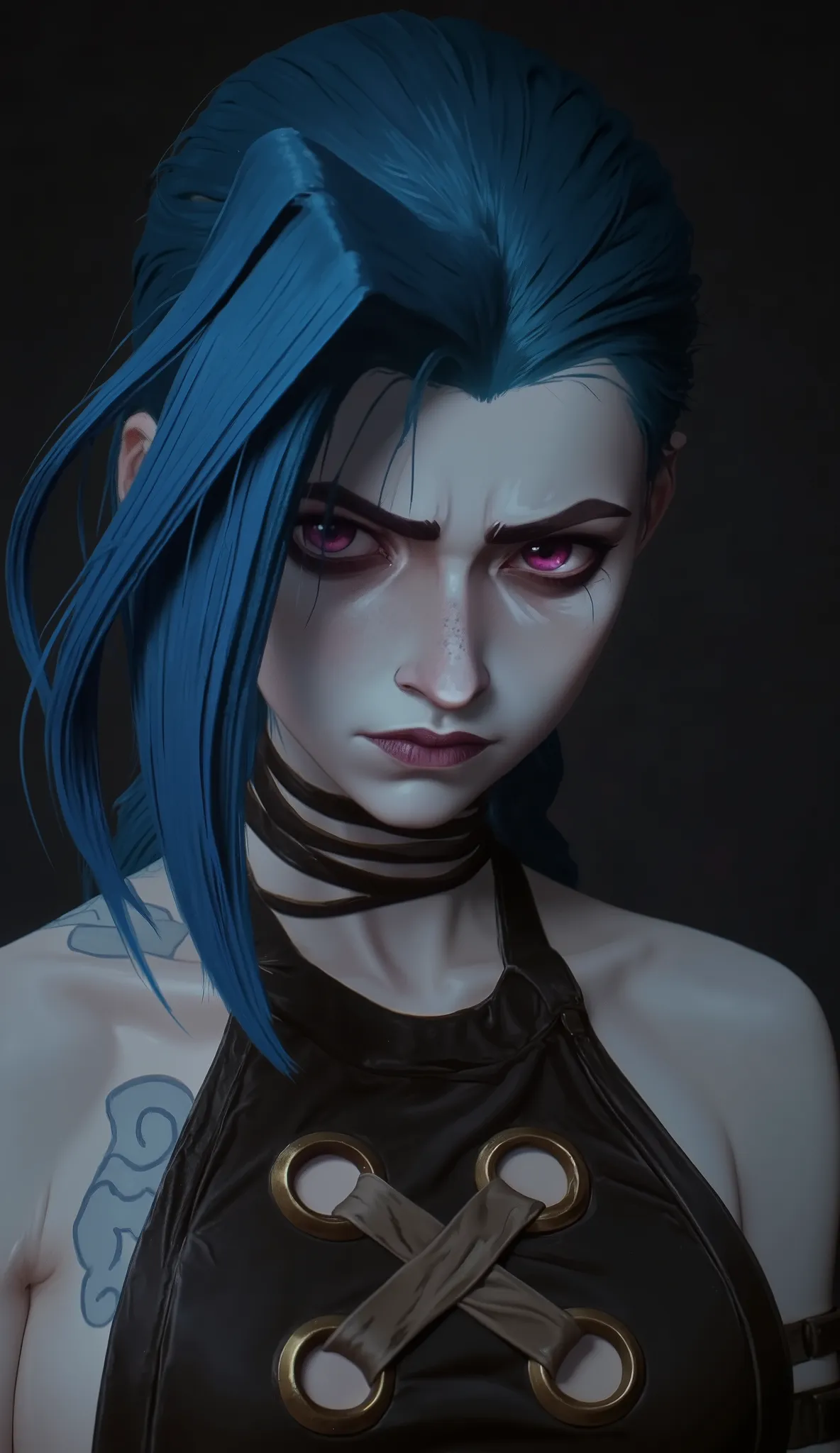 class, check_9 , class, check_8_ up , class, check_7_ up , Jinx , very sexy , erotica ,  beautiful waist, buttocks,  Slender legs, facial composition center , woman with blue hair and black top , facing the viewer ,  chest , short hair до плеч, erotica ,(a...