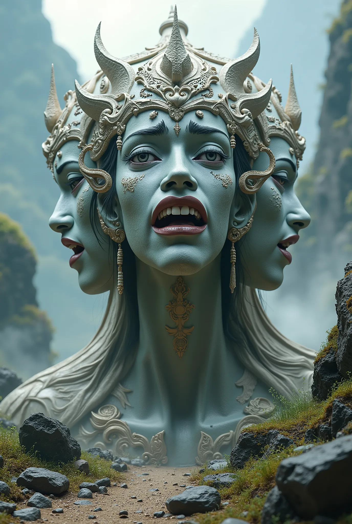 Ashura Statue 、Fantasy World、face of sadness、angry face、Normal face、3 faces 、Open your delicately drawn eyes wide