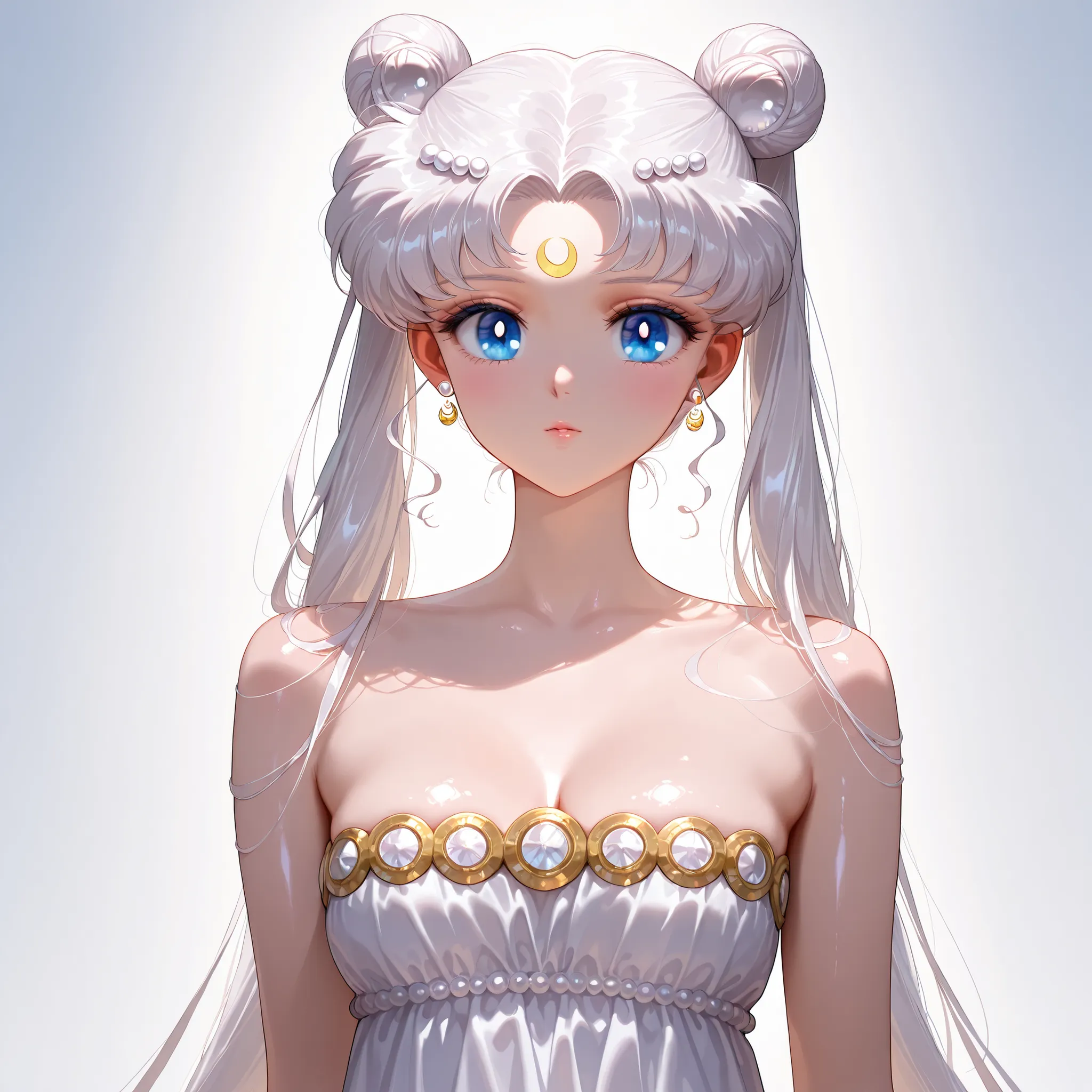 masterpiece, amazing quality, best quality, ultra-detailed, 8K, illustration, clear skin, ultra-detailed-eyes, soft skin, very awa, very as2, shiny skin, shiny hair, soft body, 90's style, official art, 1girl,solo,long hair,facial mark,white hair,crescent ...