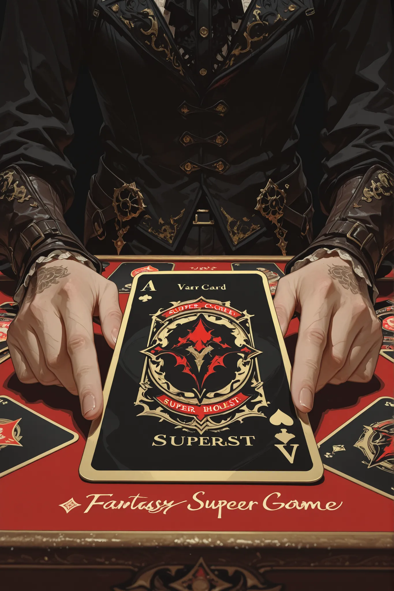 Ominious Mockup beautiful black & gold card game card (((with fantasy super detailed edges))), with a hyperrealist cute hot girl printed in Bloodbourne aesthetic and style