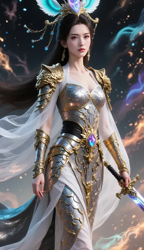 as if it contains,has intricate spatial and temporal patterns engraved on the surface,The surface of the light flowing through the surface,Endless Mysteries of Time and Space。waistline,The long sword in her hand consists entirely of pure light energy,as Li...
