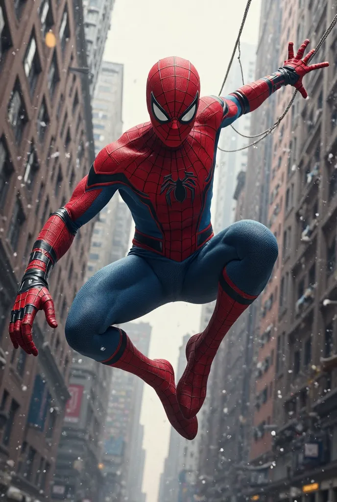 Generate a more exaggerated swinging pose for spiderman 