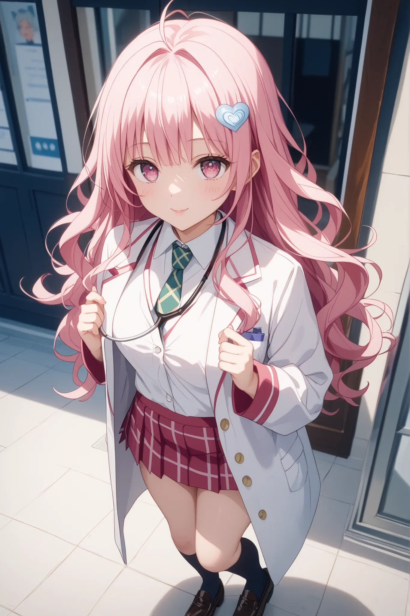 masterpiece, Top quality, high resolution，Anime Style、prompts for details、Highly detailed、detailed down to the details、female high school student、Cute beautiful girl、pink hair、long, silky hair、big round eyes、pink eyes、Long Lashes、Xiaoyan、bungs、Fair skin、ov...
