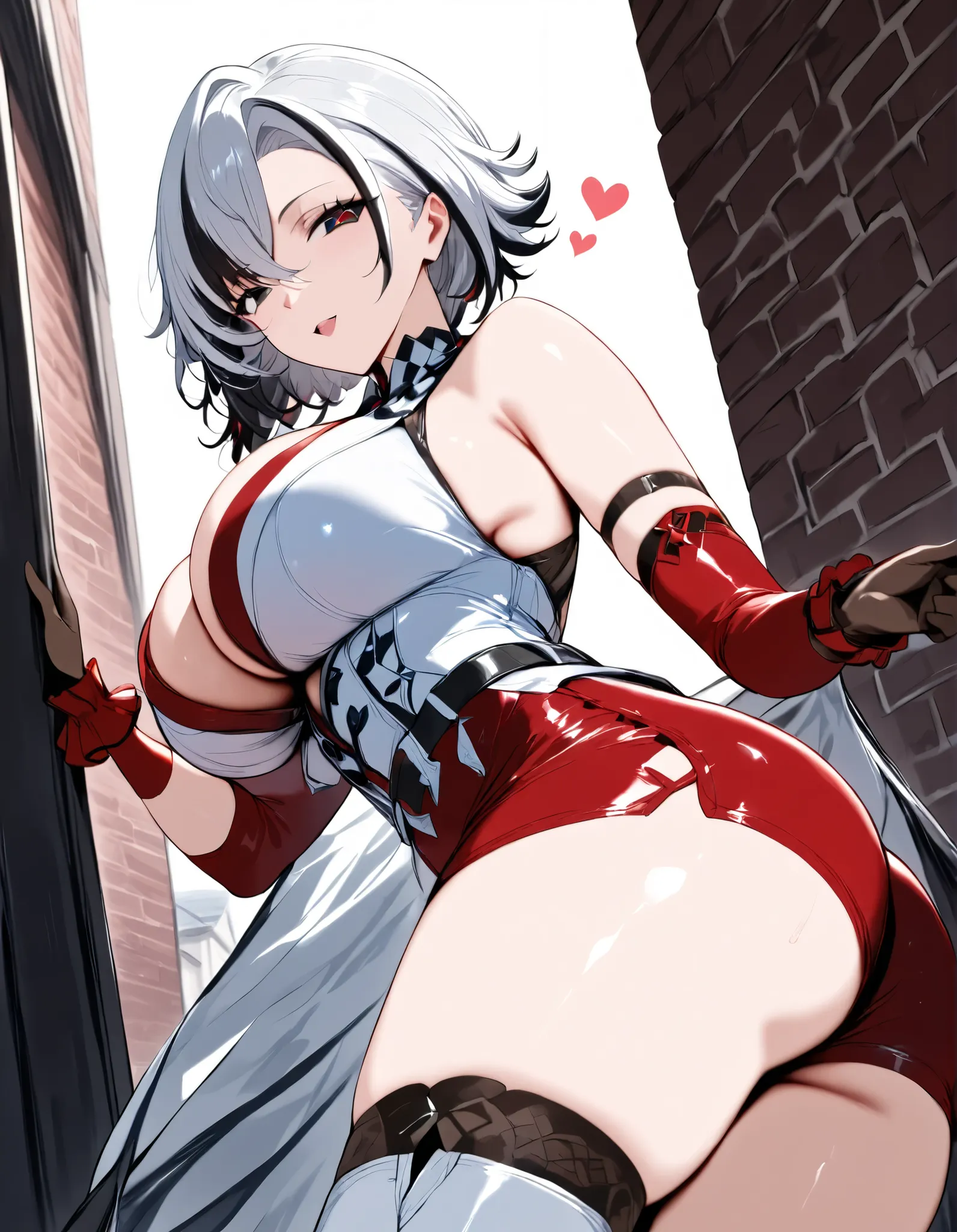 (hews art style:0.7), Fraction_9, Fraction_8_up, Fraction_7_up, Fraction_6_up, uncut , Arlecchino in the original god, Short hair, Silver Hair, colorful hair , black eyes, x-shaped pupil, rest (masterpiece:1.2), Best Quality , high-resolution , (Beautif...