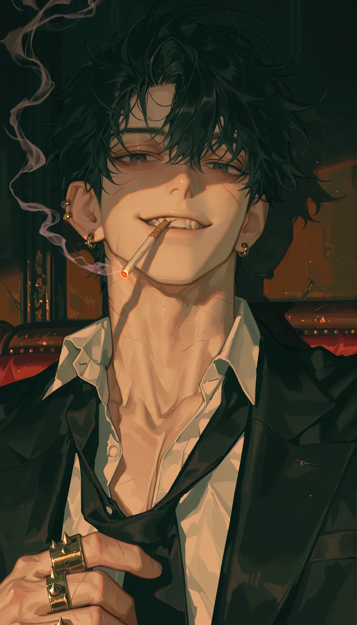 male, detailed brushwork, light-complexioned,masterpiece, best quality, very aesthetic, absurdres, safe, masterpiece, newest, absurdres, safe Solo, high detailed,male, Sexy male,Masculine male,Handsome Male,black hair, black eye, lots of earring,pierced ,...