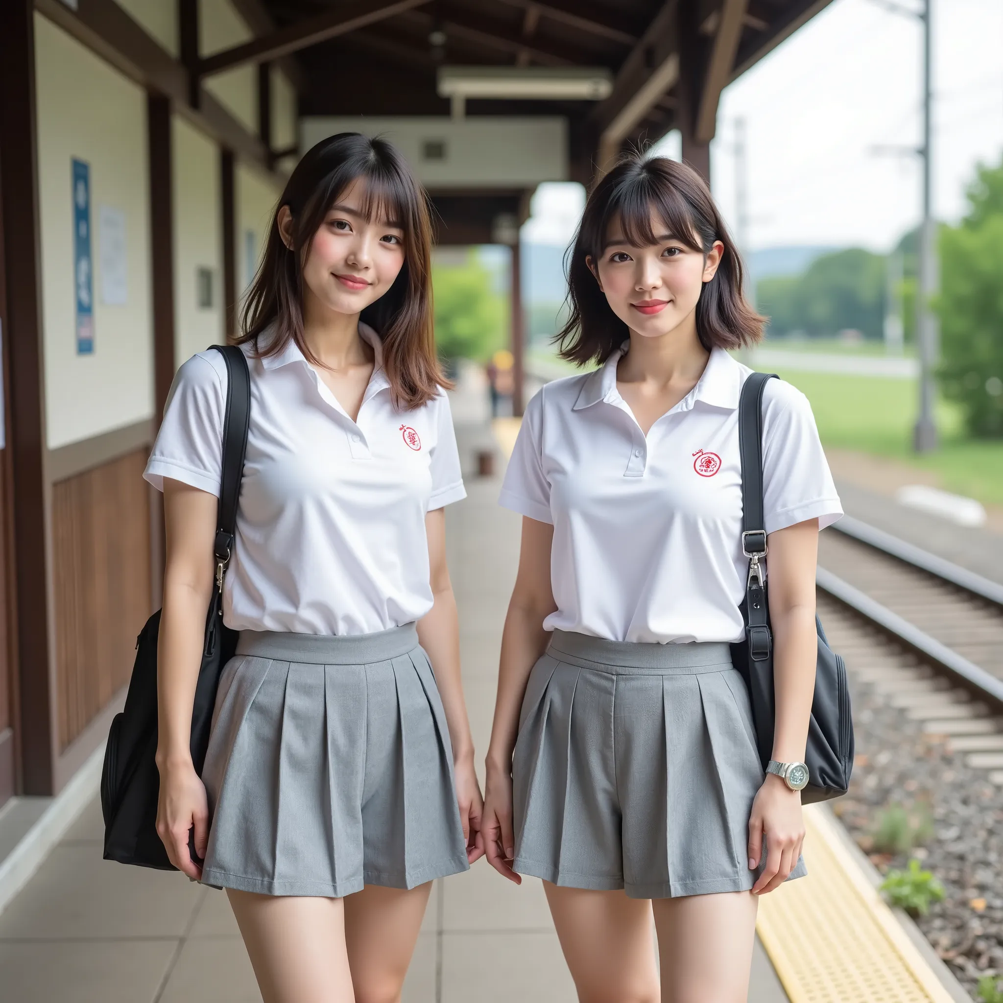 『with different faces and hairstyles2 Japanese girls in tennis panties:1.9』『Real photo:1.3』Top quality:1.2、((Big breasts))、slender body,the cleavage is slightly visible、((young 20 year old woman ))、((showing teeth:1.3))、(((anatomically correct、Perfect Anat...