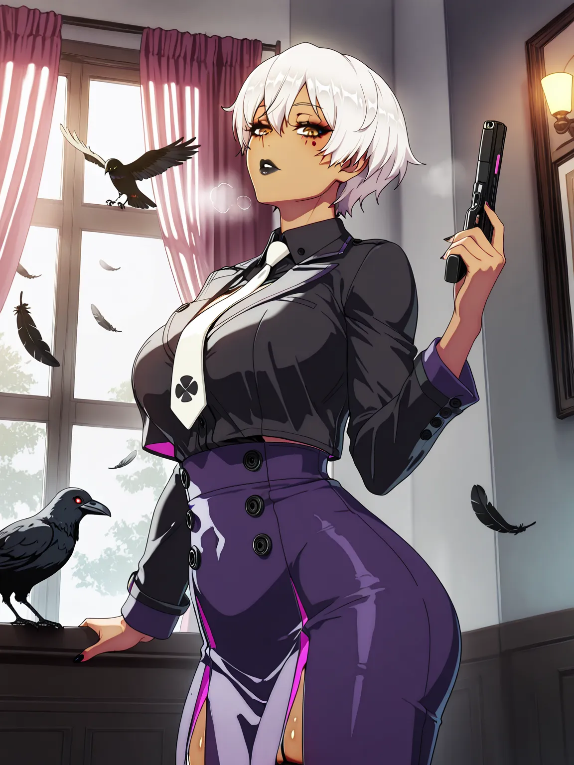Chiyo, ggstduel, (puuzaki_puuna(punopupupu)-style:1.2), ((Cinematic, unreal engine, eye-catching, ambient occlusion, UHD, masterpiece)), ((soft shadow)), comic, score_9, score_8_up, score_7_up, score_6_up, score_5_up, score_4_up, uncensored, detailed backg...