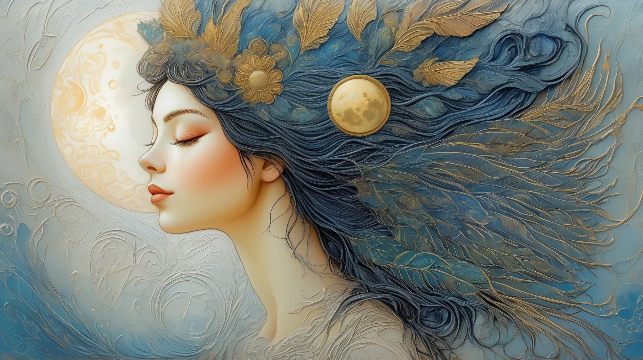 a painting of a woman with wings and a moon in the background, Botticelli and Victo Ngai, ethereal wings, beautiful and intricate painting, por Kelly Mckernan, beautiful intricate painting, intricate and detailed painting, Ethereal Angelic Being of Light ...