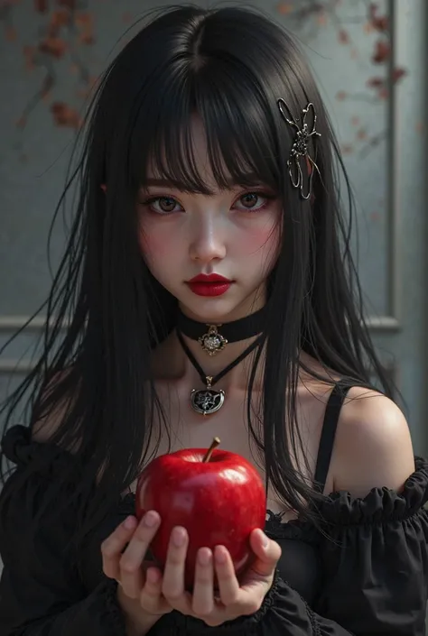 ((RAW photos),Absurd ,(Absurd 分辨率)),masterpiece,Best quality,(extremely detailed 8k unity CG wallpaper),(Most Best Illustration),(BEST SHADOW),Realistic lighting,Beautiful and detailed brilliance ,((21yo)),girl,longblackhair,Black Queen,accessories,Hold an...