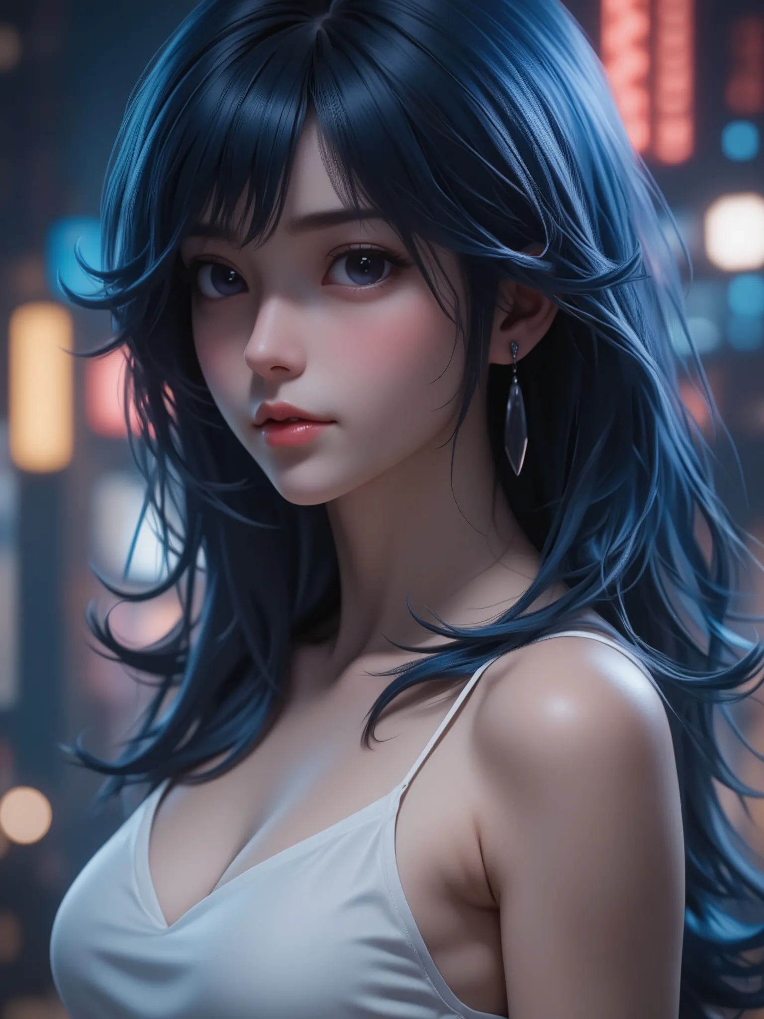 super realism, dark blue hair, super high resolution, 8k, master piece, sublime, fractal, intricate, high quality CG, Beautiful CG, Soft Light, fashion brand image, Fashionable and casual, The Tyndall effect, lifelike, studio, Side lighting, (HD Skin:1.2),...