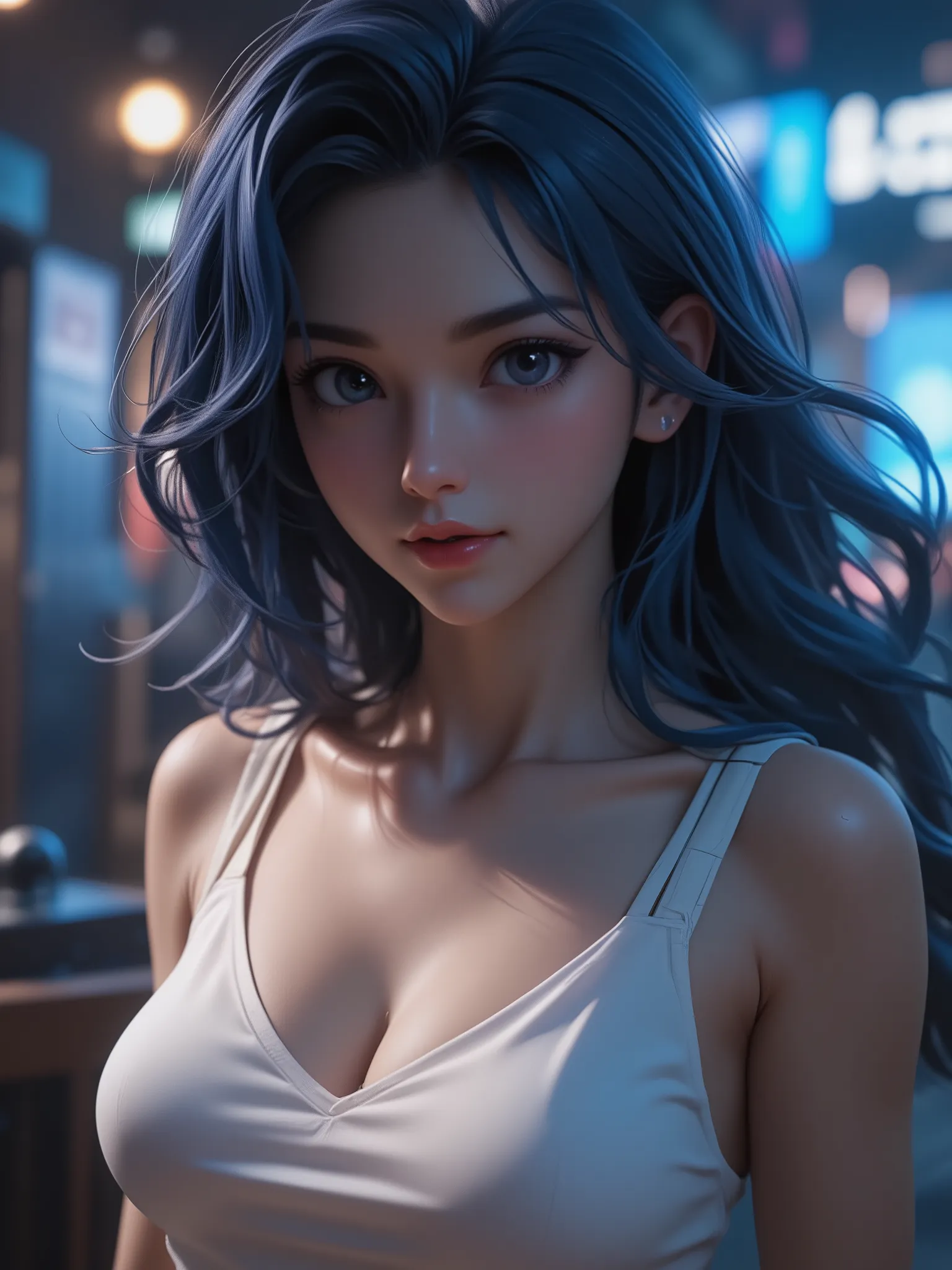 super realism, dark blue hair, super high resolution, 8k, master piece, sublime, fractal, intricate, high quality CG, Beautiful CG, Soft Light, fashion brand image, Fashionable and casual, The Tyndall effect, lifelike, studio, Side lighting, (HD Skin:1.2),...