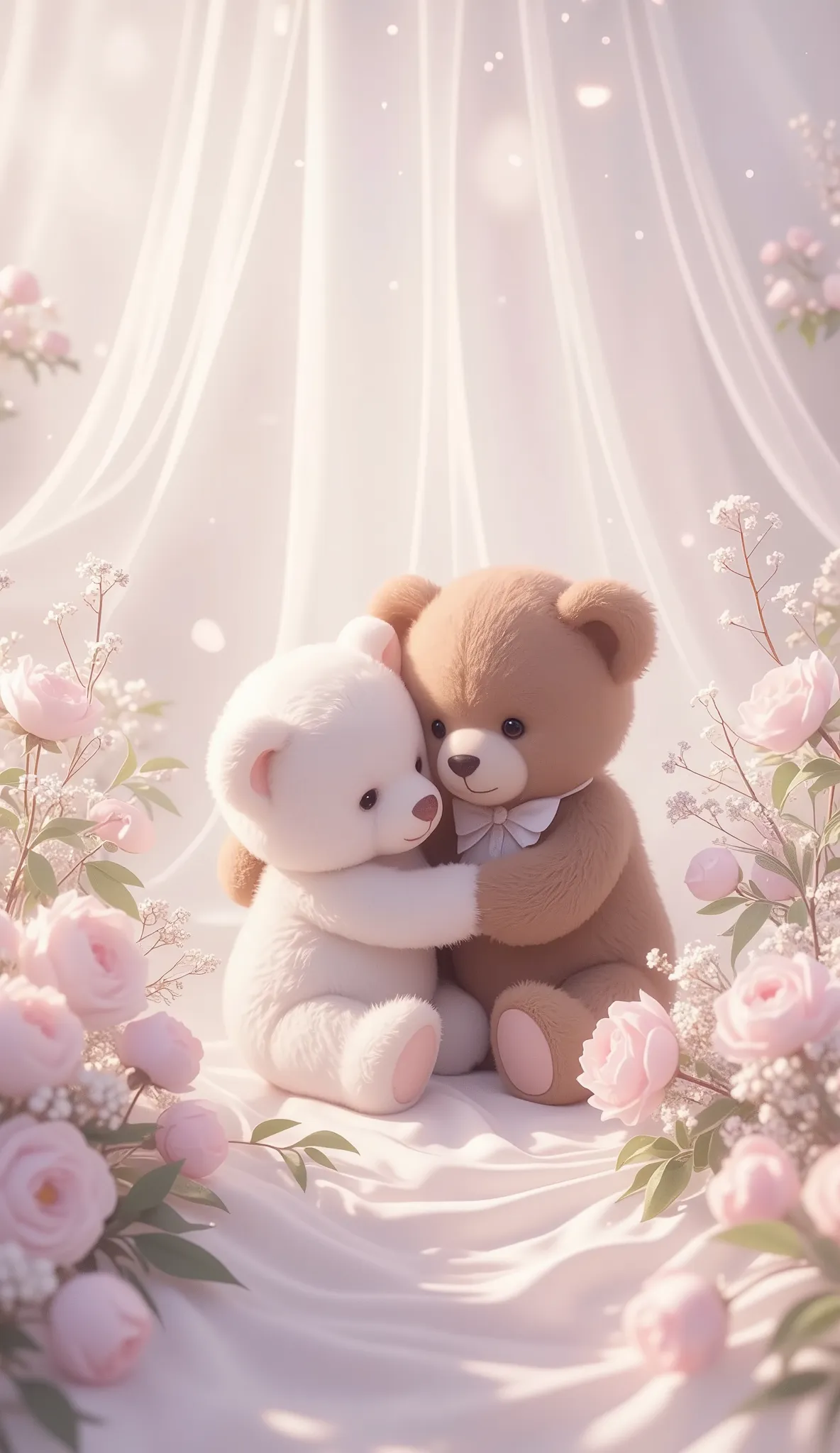 Book Cover Design , Wedding Flowers, Two Teddy Bears,comfortable white tones