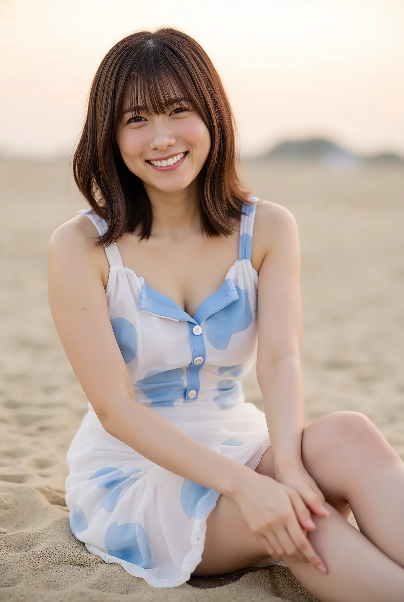 Sleeveless Super Mini Skirt See-through Wrench Dress、White Super Mini Skirt See-through Trench Dress、big 、Kisaragi Honey's Outfit、Before Cutie Honey's Transformation、Warrior of Love、(Celorian Blue Big Round Pattern)、open collar、cleavage、White Button、The co...