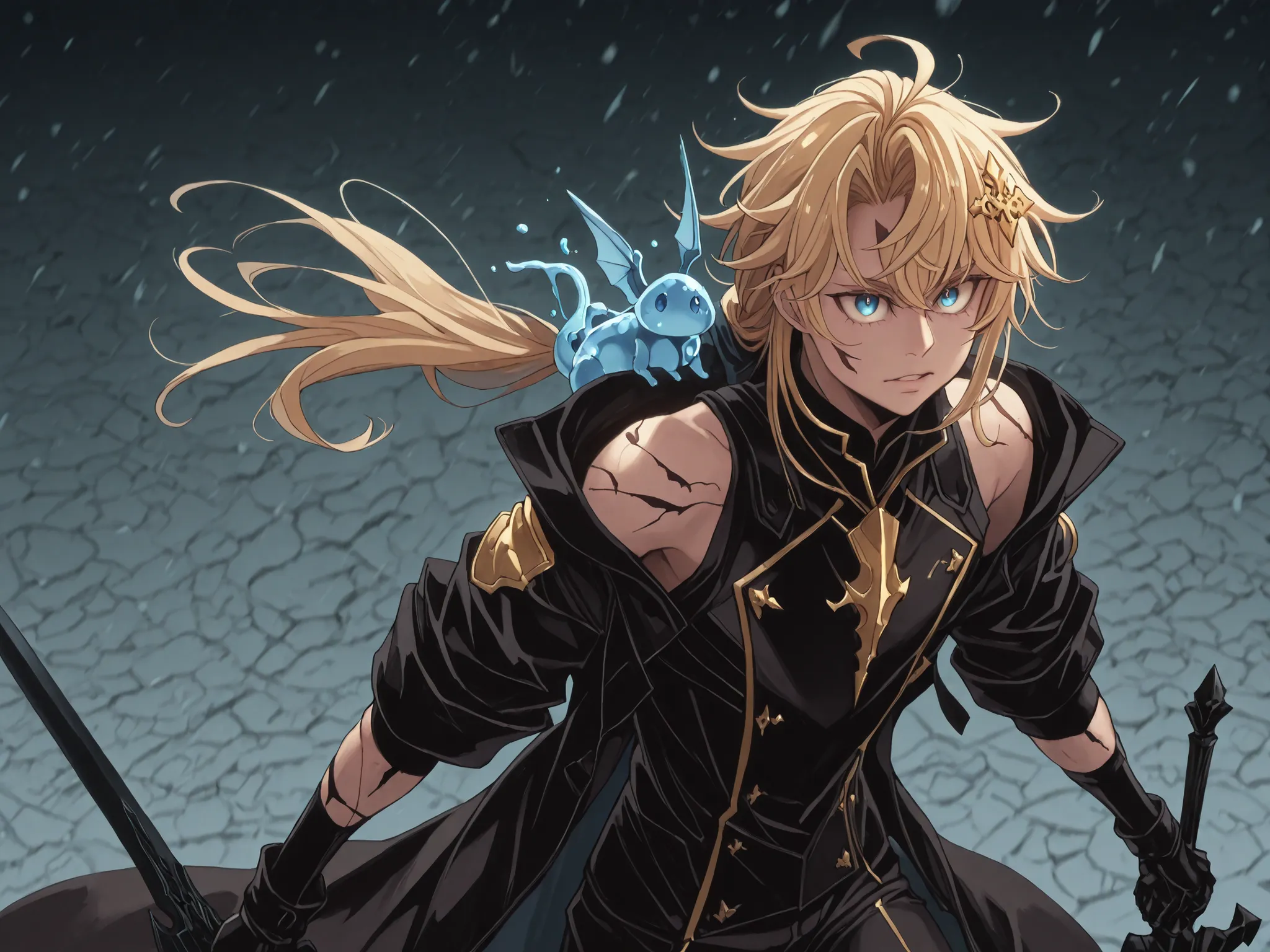 sozinho, 1 menino, e curto, pequeno personagem, personagem curto, personagem curto, personagem 1.50 metros de altura, e curto, jovem character, character with a male body of Rimuru Tempest from "Tensei Shitara Slime Datta Ken", male character;
cabelo loir...