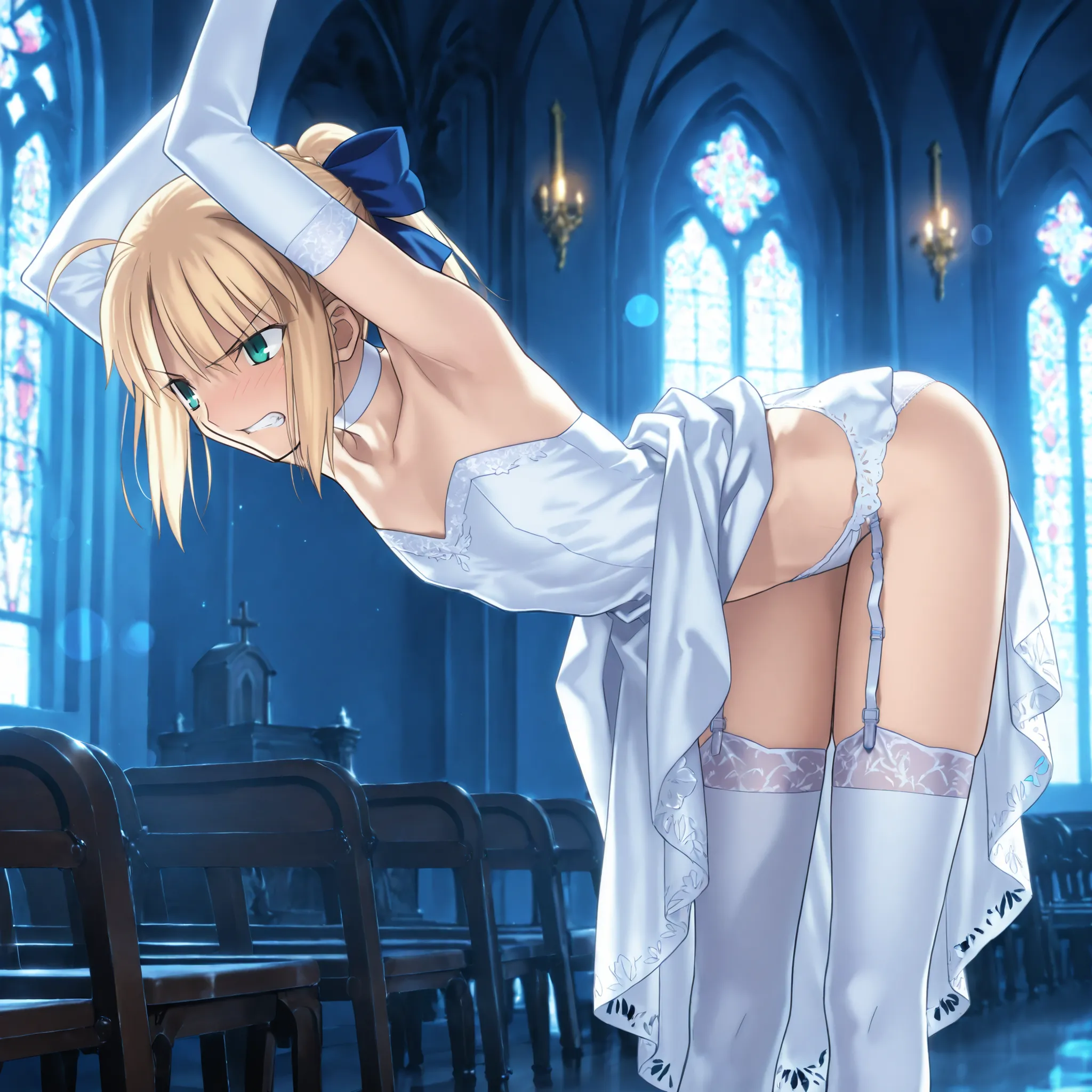 masterpiece, , absurdres, highres, detailed background, high resolution, masterpiece, necessary, detail, best quality, quality, necessary, details, High details, Precise, dark, indoors, ((church, blue hour)),day lens flare, blurry background, from side, , ...