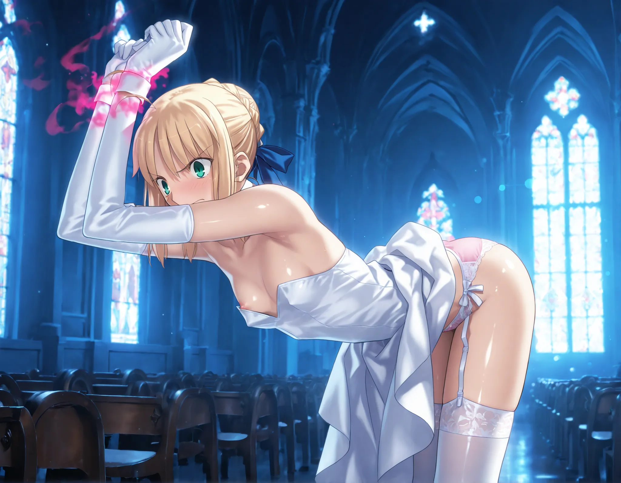 masterpiece, , absurdres, highres, detailed background, high resolution, masterpiece, necessary, detail, best quality, quality, necessary, details, High details, Precise, dark, indoors, ((church, blue hour)),day lens flare, blurry background, from side, , ...