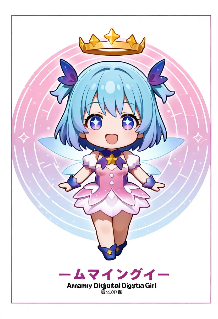Digital reports and chibi fairy girl, Summary article, chibi fairy girl organizing digital-style articles, a number of digital articles floating, digital background 