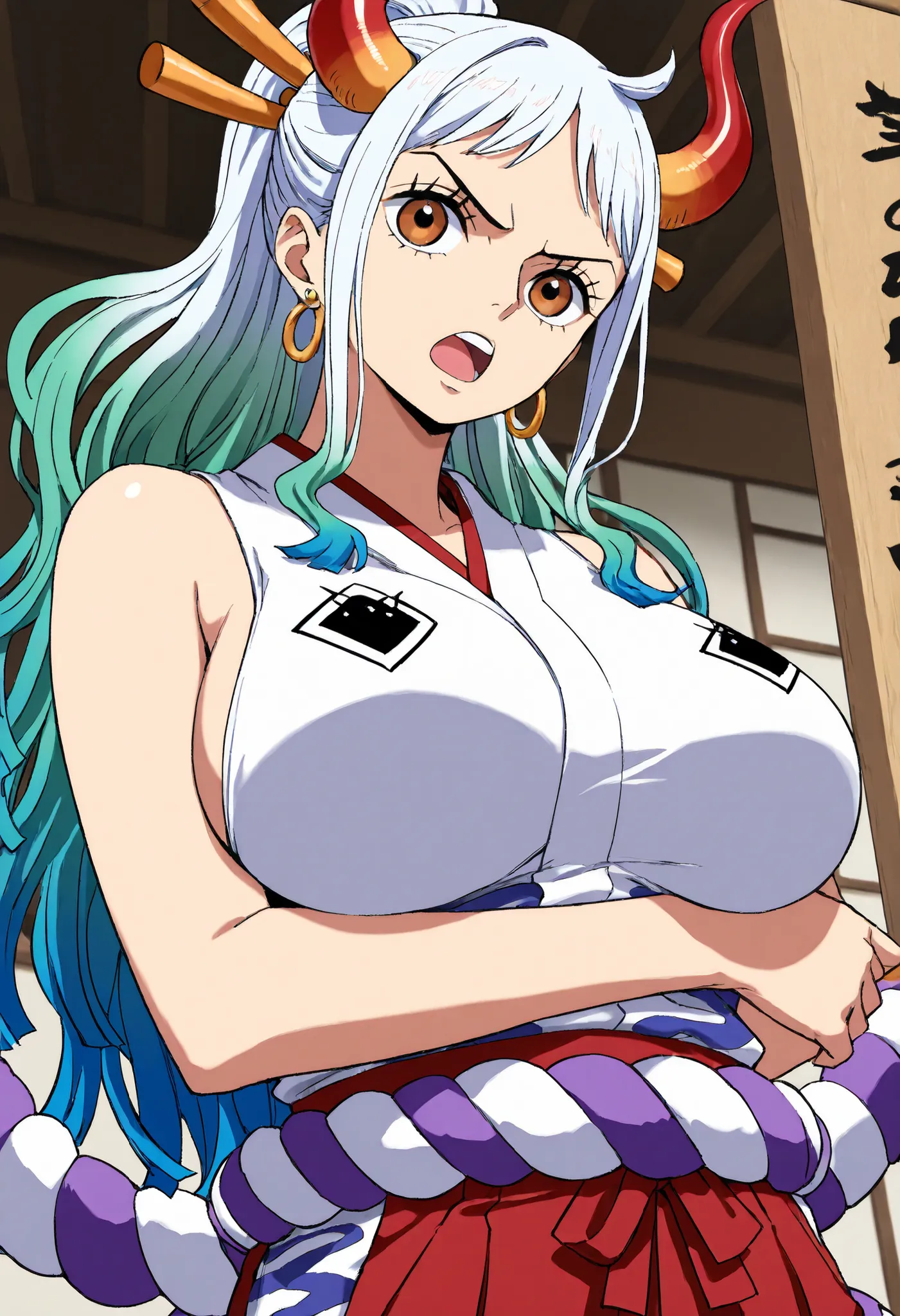 SCORE_9, SCORE_8_UP, SCORE_7_UP, SCORE_6_UP, SCORE_5_UP, SCORE_4_UP, rating_Suspicious, digital illustration , ピクシブ, Official Art,  1 girl, cute, solo,  Stud Earrings,  embarrassing, (Big breasts),  UPper body,  (beautiful breasts,   beautiful skin from ab...