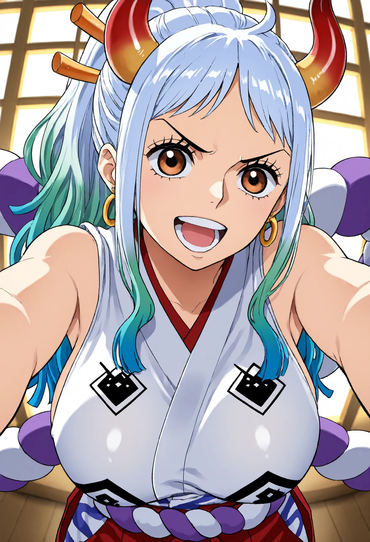 SCORE_9, SCORE_8_UP, SCORE_7_UP, SCORE_6_UP, SCORE_5_UP, SCORE_4_UP, rating_Suspicious, digital illustration , ピクシブ, Official Art,  1 girl, cute, solo,  Stud Earrings,  embarrassing, (Big breasts),  UPper body,  (beautiful breasts,   beautiful skin from ab...