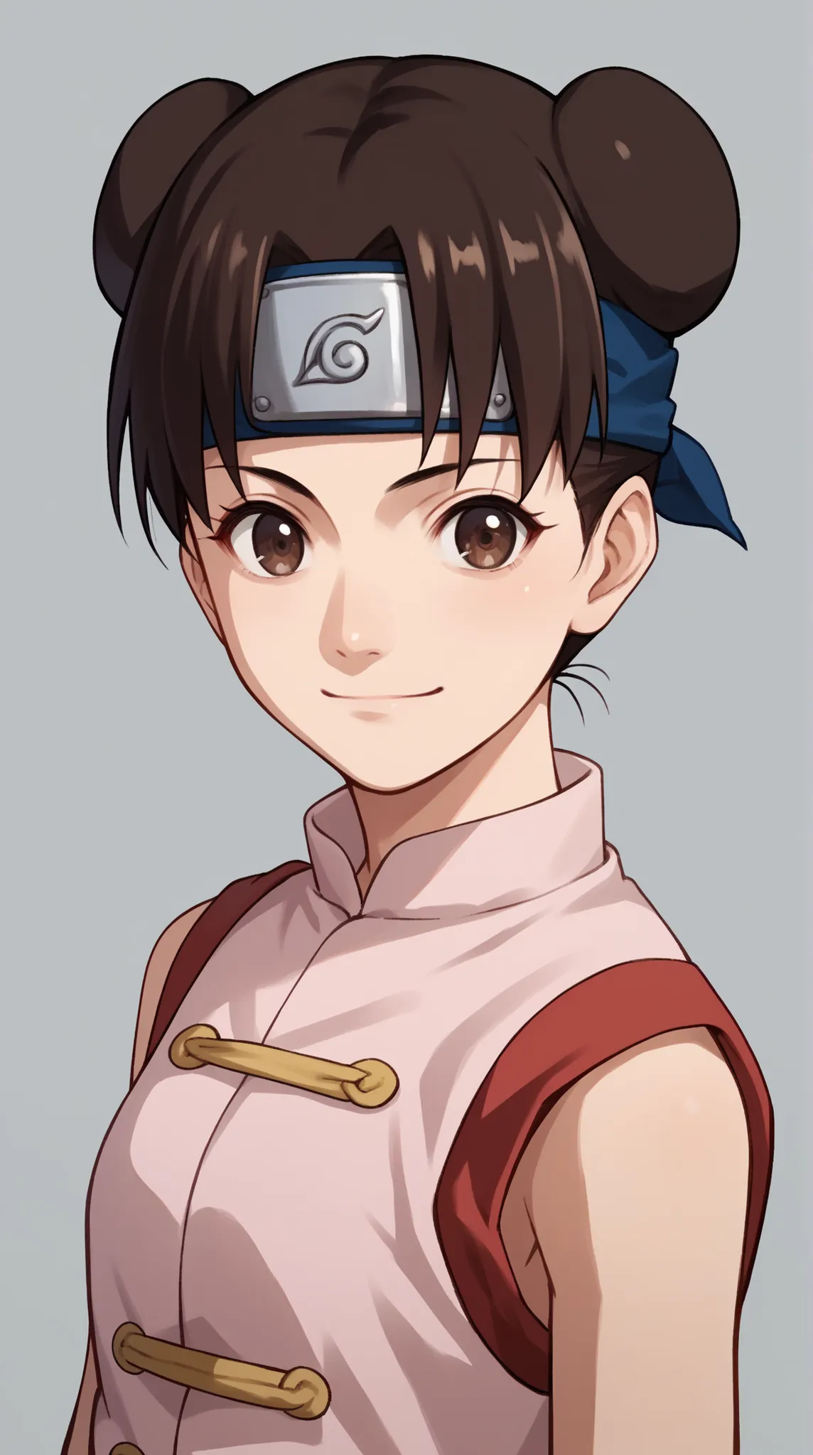 score_9, score_8_up, score_7_up, score_6_up, score_5_up, score_4_up, BREAK, source_anime,
1girl, ytenten, brown eyes, brown hair, short hair, double bun, forehead protector,
konohagakure symbol, bare shoulders, sleeveless shirt,
upper body, smile, looking ...
