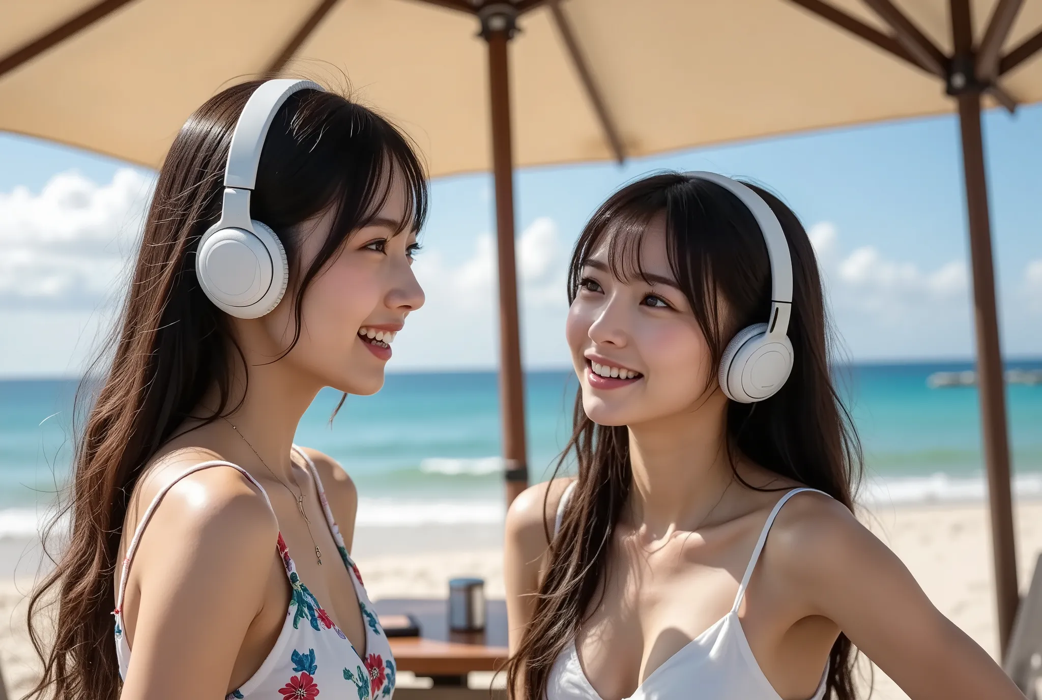 photorealism, MESH FILM, accurate, 解剖学的にaccurate, masterpiece, textured skin, Super Detailed, Best Quality, 8k, Super Detailed, Beautiful and delicate glow, Beautiful Attention to Details, Beautiful Detailed Eyes, (Two pretty ladies), (Smiling), laughing w...