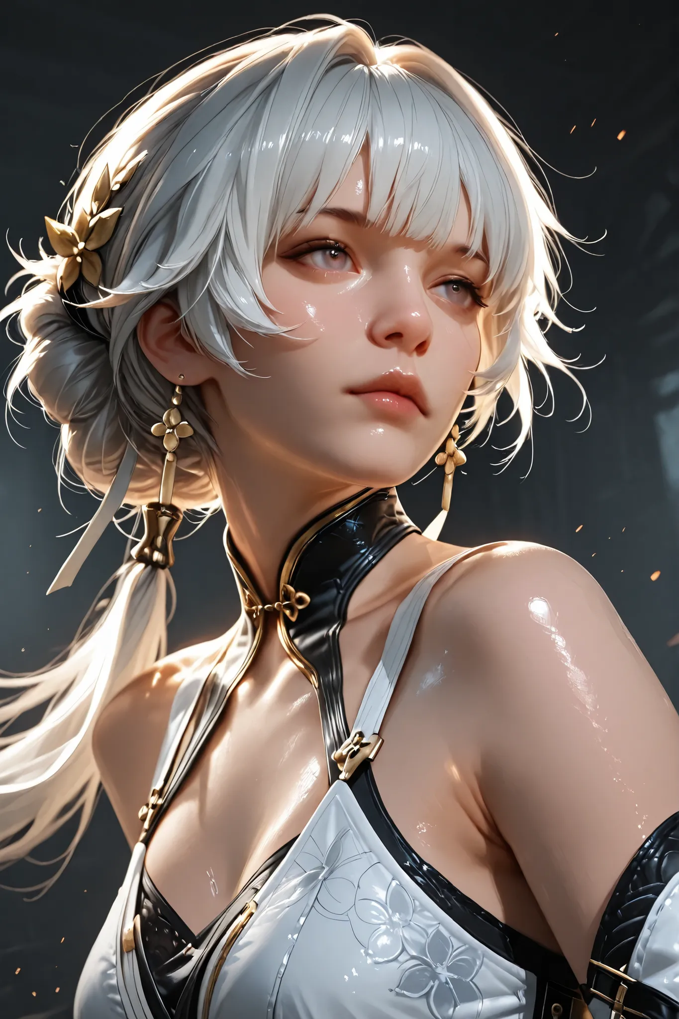 1girl\(zani \(wuthering waves\)\),(dynamic pose:0.25) , (semi-realistic style:1.35), smooth skin rendering, detailed fabric texture, cinematic rim lighting, high gloss effects, photorealistic anatomy, dynamic shading, ultra clarity, 4k, 8k, HDR, ultra deta...