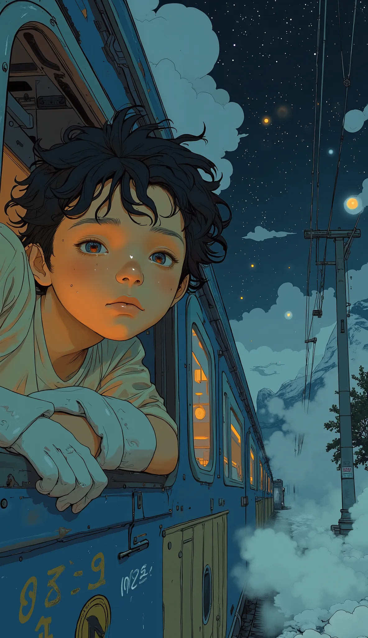 The statue shows a scene from an anime 、character, which is suggested by her sad characteristics and expression full of sadness, leaned out of a steamy train window and said goodbye with a heartbroken expression.reach out and scream、 He looks like a young ...