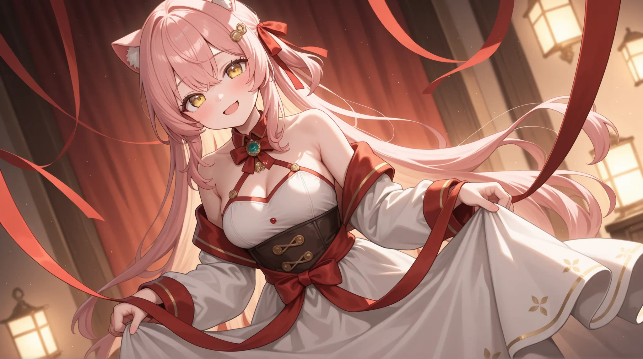 womanhood, cloth, long ribbon, Smiling,