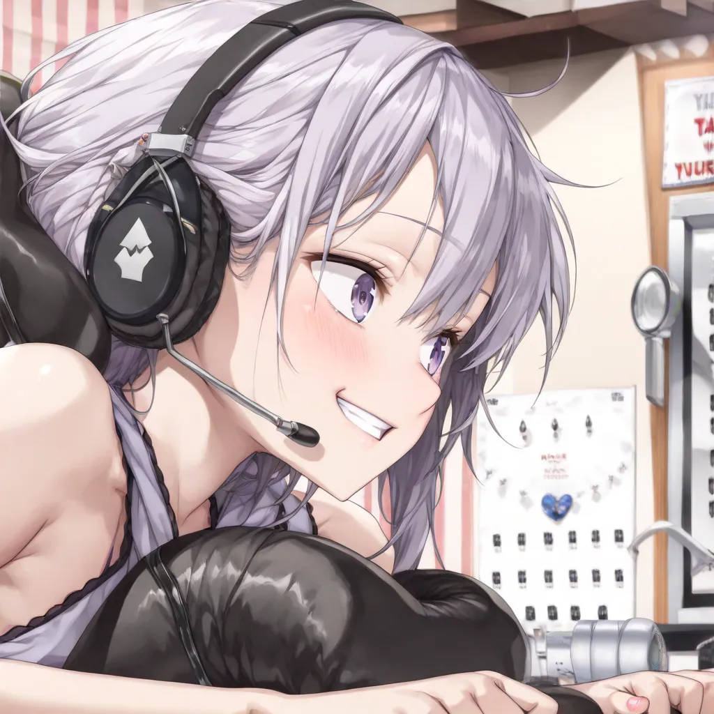 Yuzuki Yukari、Podcast、Live Stream、headset、From the side、(masterpiece, Top quality , details, 8k, 4K, high resolution, Outrageous :1.3), talk with a smile、solo