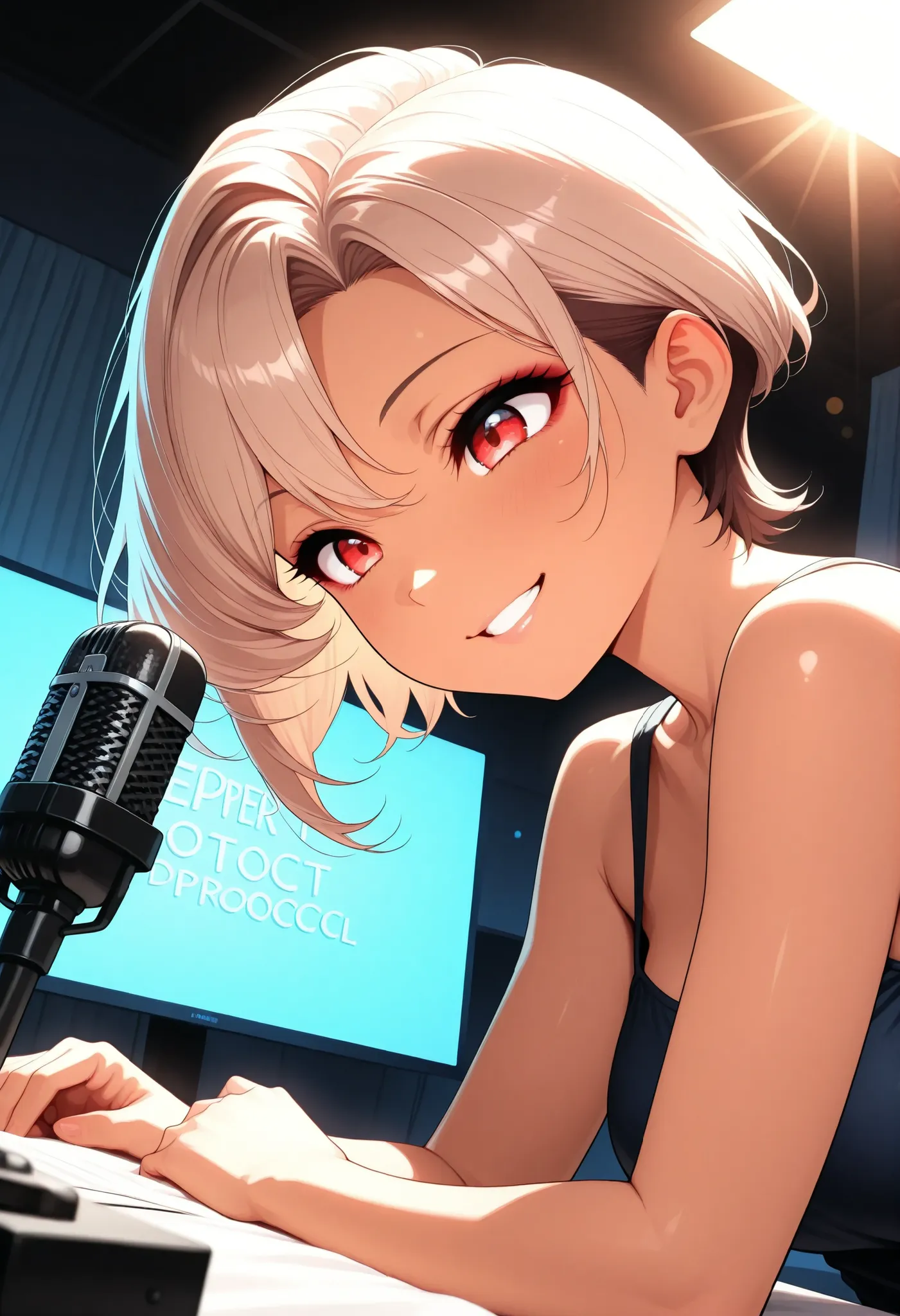 high quality, super definition, 4K rendering, Podcast, radio broadcast booth with headphone, microphone, Studio Lighting, photographic realism, colorful, bokeh, wide angle, Engaging Composition, Expert Shooting, Immersive, Delicate Details, Beautiful skin,...