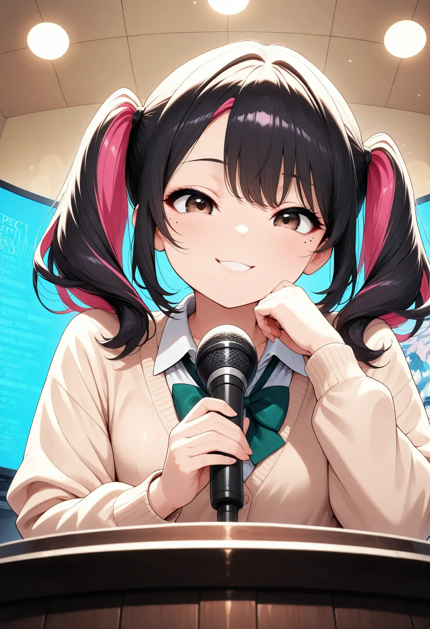 high quality, super definition, 4K rendering, Podcast, radio broadcast booth with headphone, microphone, Studio Lighting, photographic realism, colorful, bokeh, wide angle, Engaging Composition, Expert Shooting, Immersive, Delicate Details, Beautiful skin,...