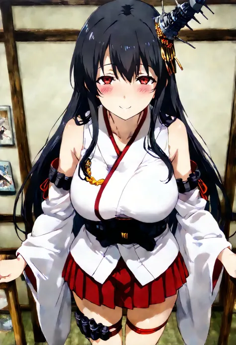 Fusou (Kantai Collection))  
one girl, solos, Disgusting Smile,   false smile, detailed skin, Blush, 
SCORE_9,SCORE_8_UP, SCORE_7_UP, Source_Anime, masterpiece, Top quality, Official Art, Official style,  game CG, megami magazine,  
fusou-kc, red eyes, lon...