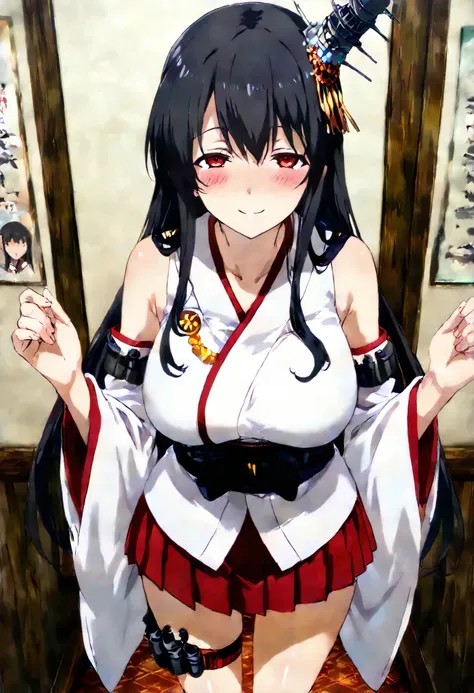 Fusou (Kantai Collection))  
one girl, solos, Disgusting Smile,   false smile, detailed skin, Blush, 
SCORE_9,SCORE_8_UP, SCORE_7_UP, Source_Anime, masterpiece, Top quality, Official Art, Official style,  game CG, megami magazine,  
fusou-kc, red eyes, lon...