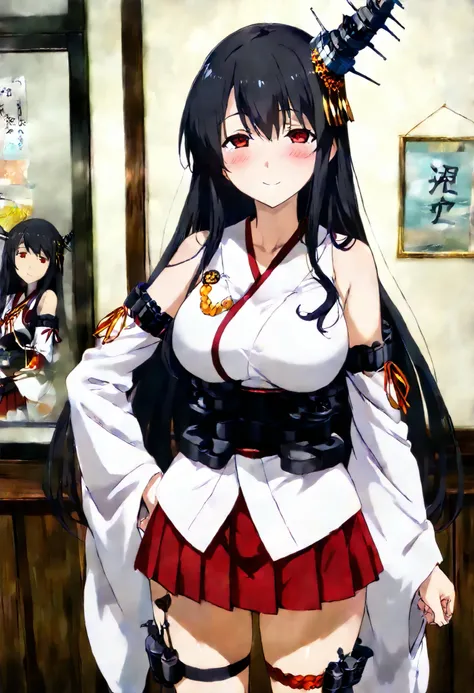 Fusou (Kantai Collection))  
one girl, solos, Disgusting Smile,   false smile, detailed skin, Blush, 
SCORE_9,SCORE_8_UP, SCORE_7_UP, Source_Anime, masterpiece, Top quality, Official Art, Official style,  game CG, megami magazine,  
fusou-kc, red eyes, lon...