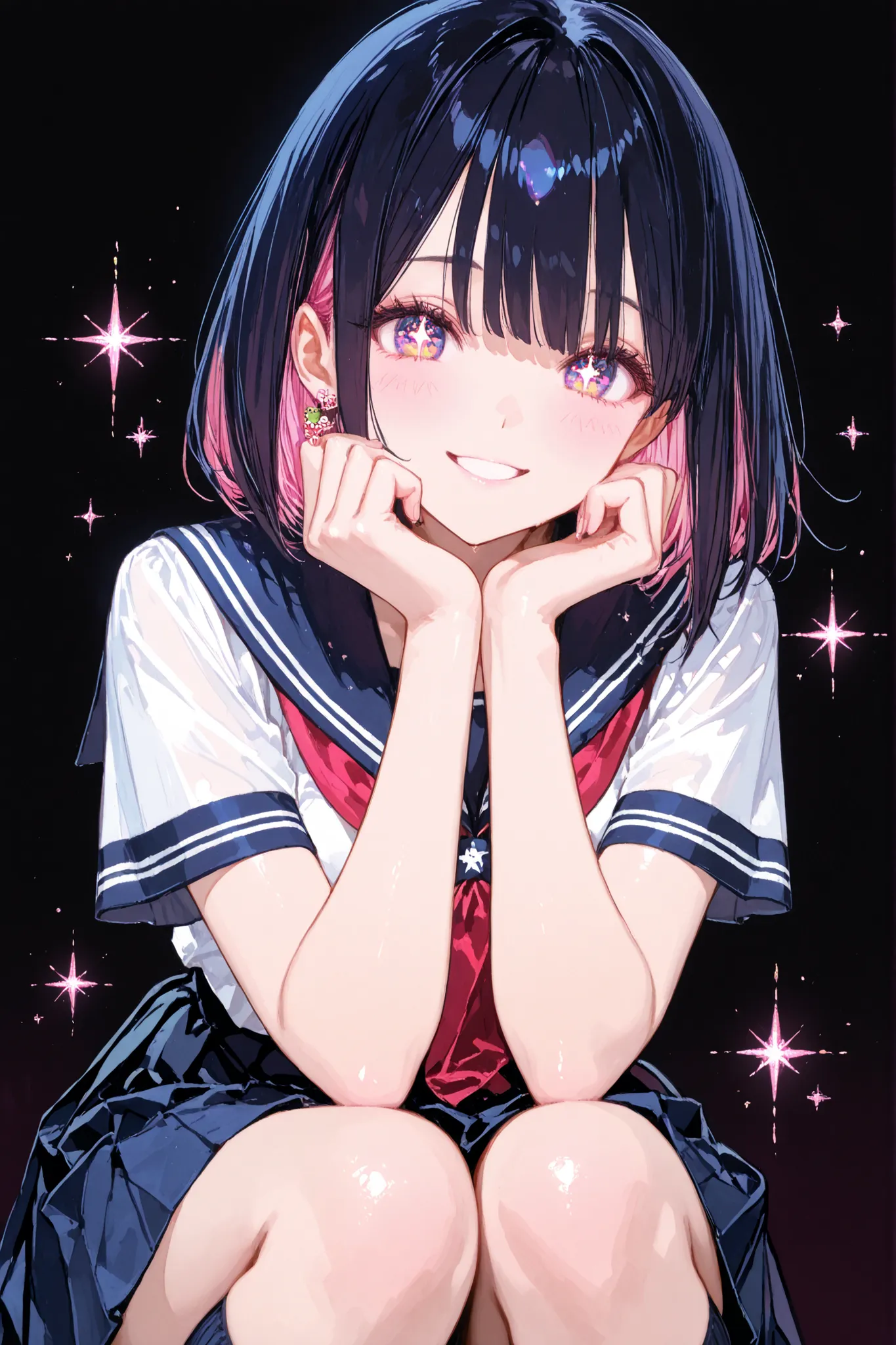 (finely best quality illustration:1.3), (kawaii girl:1.2), (1girl, solo:1), beautiful skin,perfect eyes,Jewelry eyes, A cheerful anime-style,An anime girl with a playful yet gentle attitude stands confidently, looking directly at the viewer with a sweet, i...