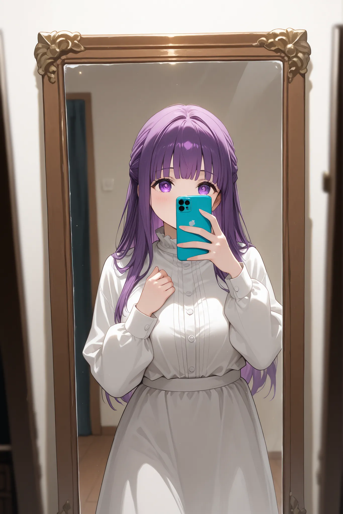 fern, taking a picture in the mirror
