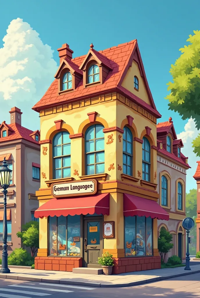 A branch of the place of German courses in a cartoon form and two floors and there is a small order