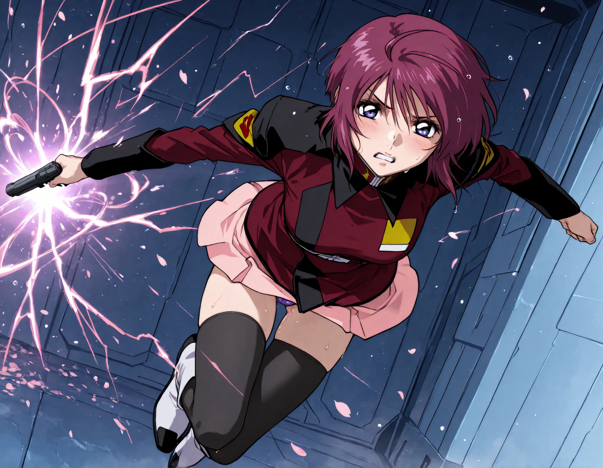 score_9, score_8_up, score_7_up,BREAK,masterpiece, best quality, absurdres,A very detailed and Hi-Res image、lightning crackling around 、safe 1girl,(solo),18 years old, (beautiful and detailed face),1girl,destiny jacket,LunamariaHawke,((destiny jacket)),((r...