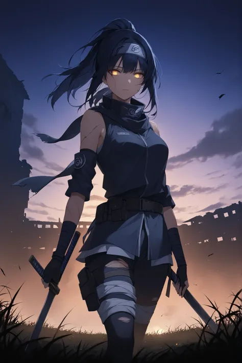 ((masterpiece)), ((RAW 8K)), ((anime-real fusion)), ((hyper-realistic lighting)), ((cinematic shadows)), ((hyper-detailed skin and fabric textures)), ((dark cinematic tones)),

Hinata Hyuga as a rogue ninja, full-body or waist-up portrait, fierce and stoic...