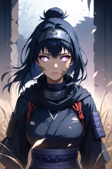 ((masterpiece)), ((RAW 8K)), ((anime-real fusion)), ((hyper-realistic lighting)), ((cinematic shadows)), ((hyper-detailed skin and fabric textures)), ((dark cinematic tones)),

Hinata Hyuga as a rogue ninja, full-body or waist-up portrait, fierce and stoic...