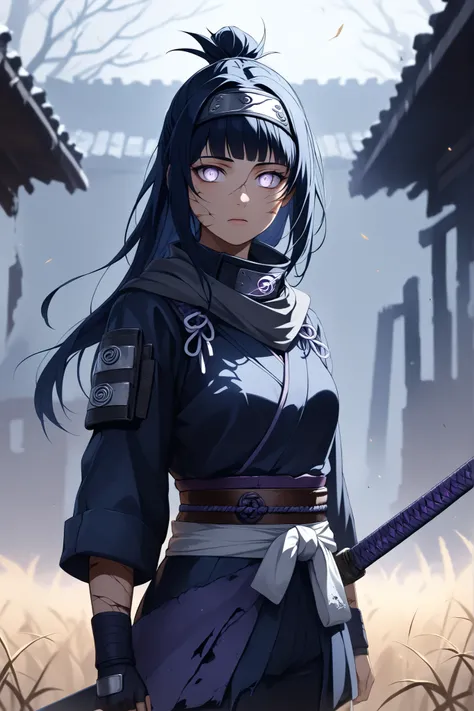 ((masterpiece)), ((RAW 8K)), ((anime-real fusion)), ((hyper-realistic lighting)), ((cinematic shadows)), ((hyper-detailed skin and fabric textures)), ((dark cinematic tones)),

Hinata Hyuga as a rogue ninja, full-body or waist-up portrait, fierce and stoic...