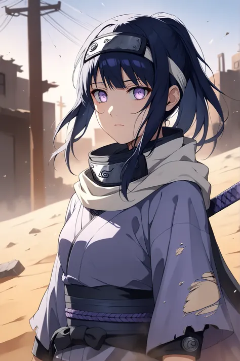 ((masterpiece)), ((RAW 8K)), ((anime-real fusion)), ((cinematic lighting)), ((dusty post-apocalyptic tones)), ((hyper-detailed textures)), ((emotionally atmospheric)),

Hinata Hyuga as a lone wanderer in a ruined world, full-body or waist-up portrait. Wear...