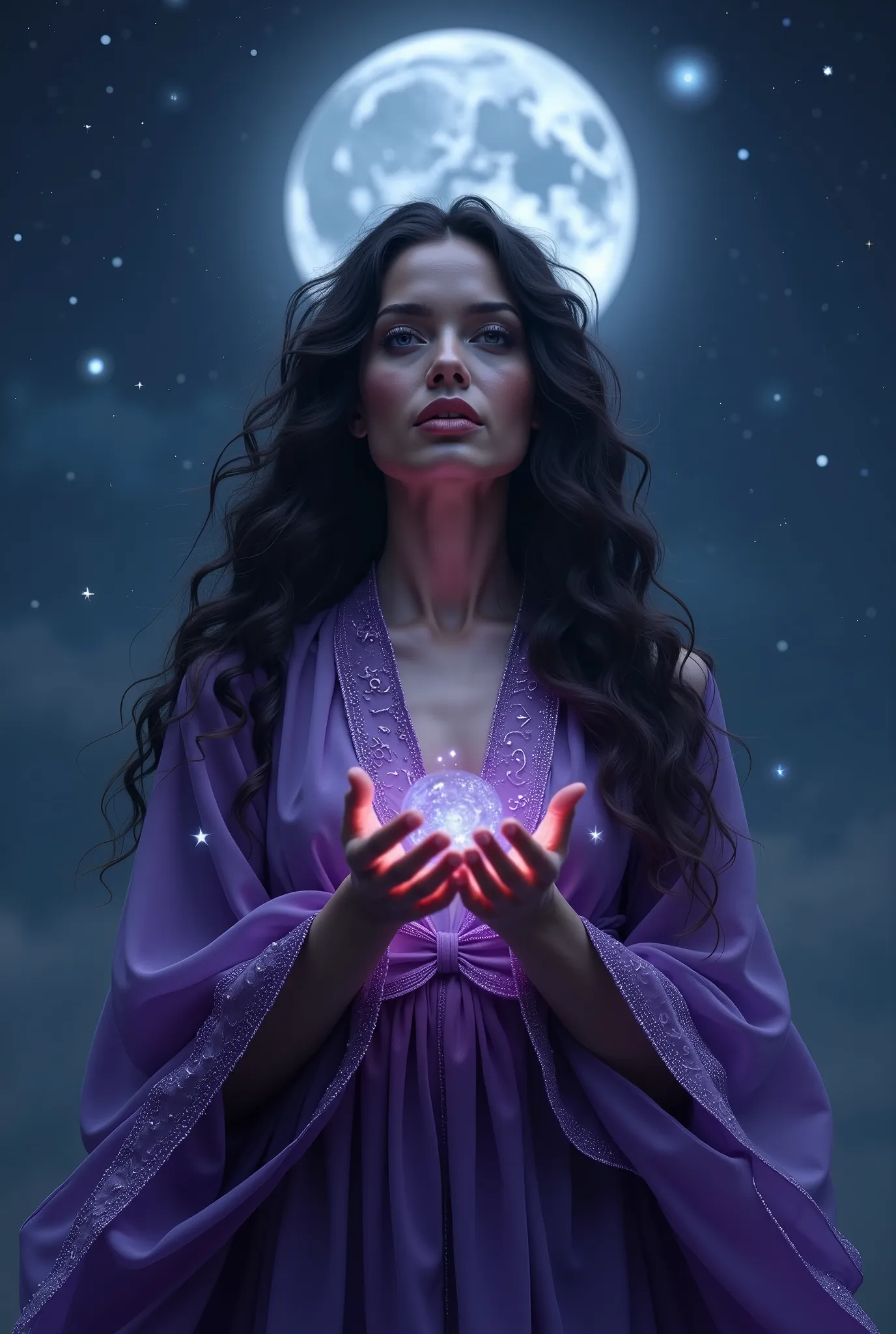 Photorealistic: At the center of the image is a beautiful goddess from head to toe, her face a cross between Angelina Jolie and Cate Blanchett. Beneath her feet is a delicate magical circle of luminous symbols and runes that pulsate with energy and mark th...