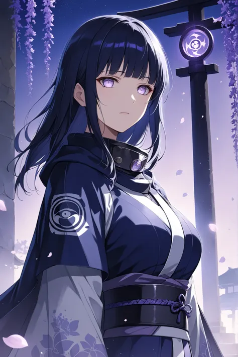 ((masterpiece)), ((8K RAW)), ((anime x realistic hybrid)), ((refined elegance)), ((soft cinematic lighting)), ((ultra-detailed clothing texture)), ((shimmering fabric)),

Hinata Hyuga in Elegant Shinobi Cloak, full standing portrait, calm yet commanding pr...
