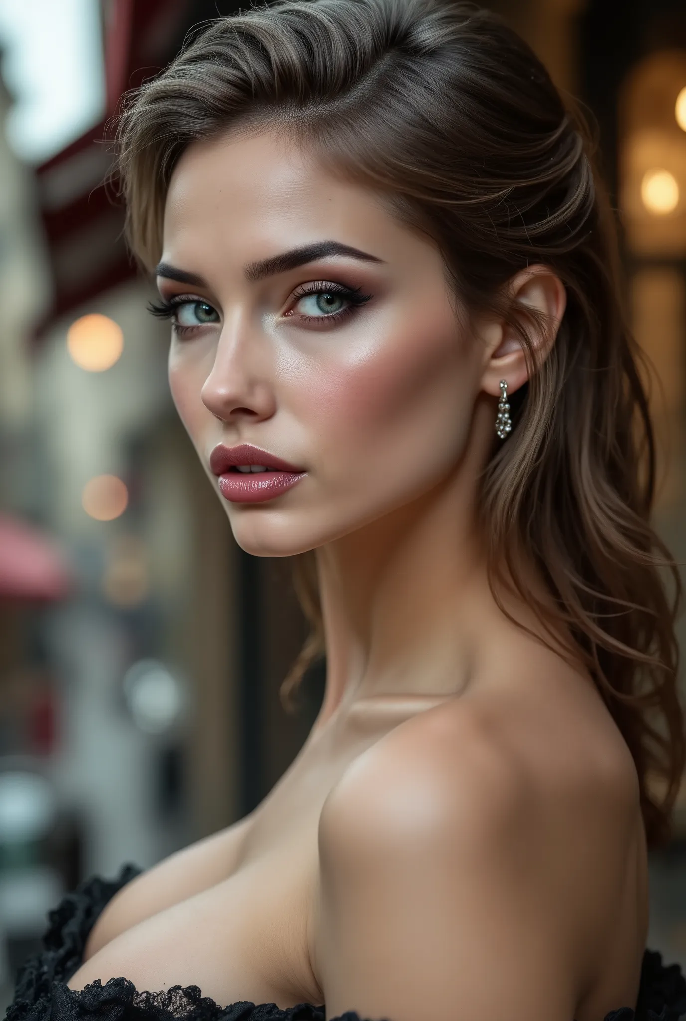 (masterpiece, Best Quality, Photorealistic, hight resolution, Photography, :1.3), close-up shot, Sharp Focus, 1 European Girl, ((medium hair slicked to the side, extremely detailed)), (full focus:1.3), ((perfect proportions))), ((anatomically correct)), (b...