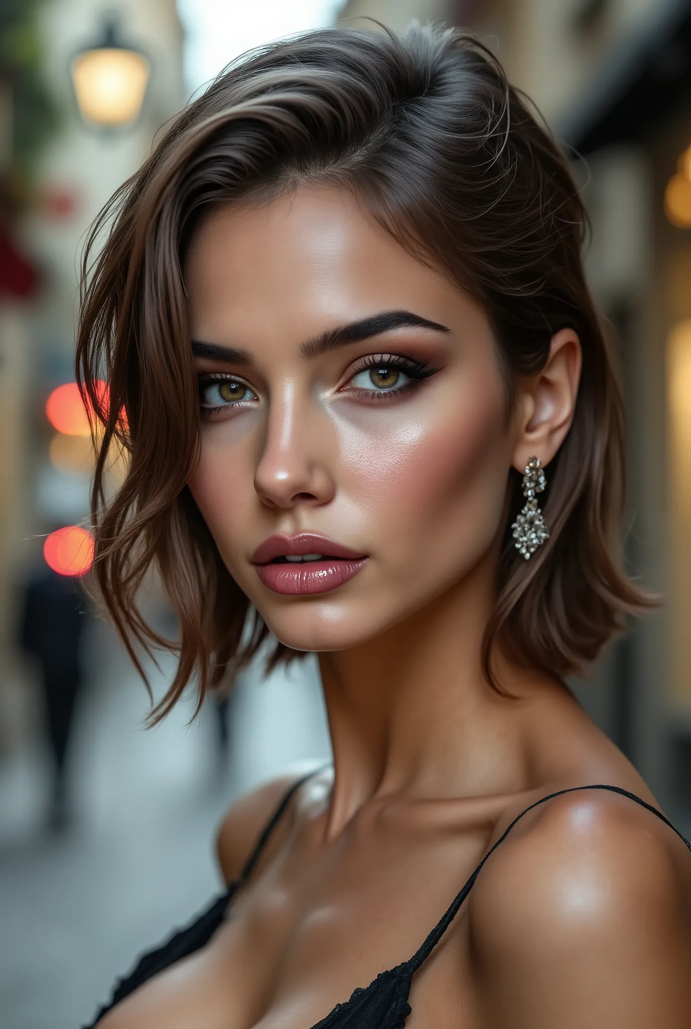 (masterpiece, Best Quality, Photorealistic, hight resolution, Photography, :1.3), close-up shot, Sharp Focus, 1 European Girl, ((medium hair slicked to the side, extremely detailed)), (full focus:1.3), ((perfect proportions))), ((anatomically correct)), (b...