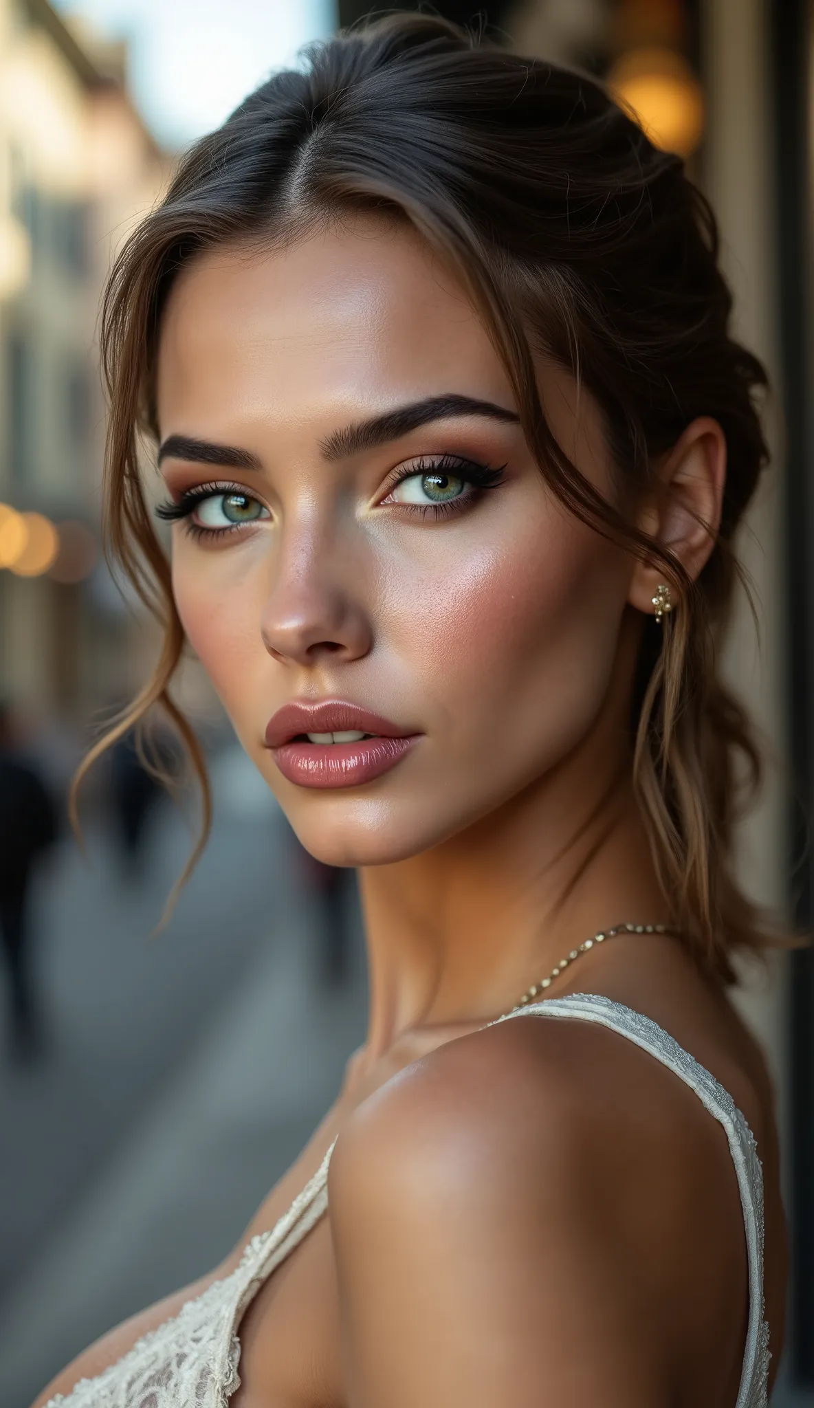 (masterpiece, Best Quality, Photorealistic, hight resolution, Photography, :1.3), close-up shot, Sharp Focus, 1 European Girl, ((medium hair slicked to the side, extremely detailed)), (full focus:1.3), ((perfect proportions))), ((anatomically correct)), (b...