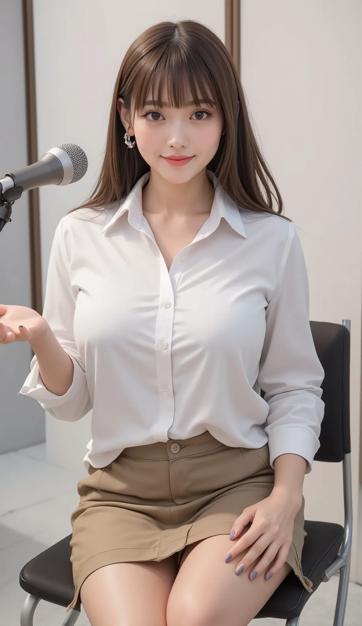 (podcast:1.5), (A beautiful girl busty personality who is distributing a podcast:1.5)
